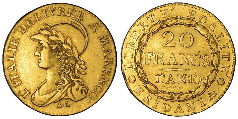 TORINO. REPUBBLICA SUBALPINA, 1800-1802. 20 Franchi A. 10.  - Asta Numismatica - Cambi Casa d'Aste