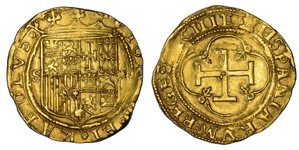 SPAGNA. CARLOS V E JUANA, 1516-1556. Escudo. Siviglia.