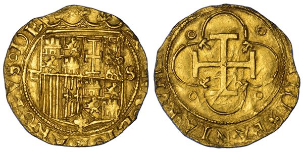 SPAGNA. CARLOS V E JUANA, 1516-1556. Escudo. Siviglia.