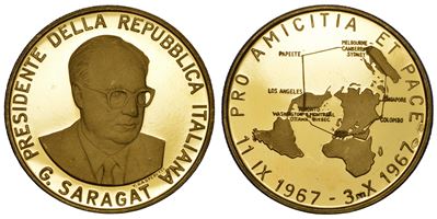 Italia, Repubblica (dal 1946), Medaglia in oro 1967 con busto di Saragat