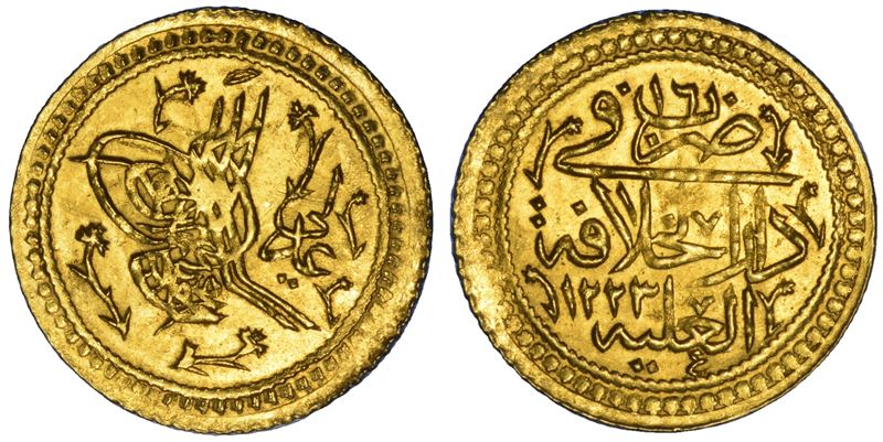 IMPERO OTTOMANO. MAHMUD II, 1808-1839 (1223-1255). Surre altin 1223 (anno 16).  - Asta Numismatica - Cambi Casa d'Aste