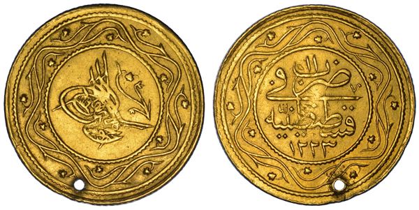 IMPERO OTTOMANO. MAHMUD II, 1808-1839 (1223-1255). 2 Rumi Altın 1223 (anno 11).