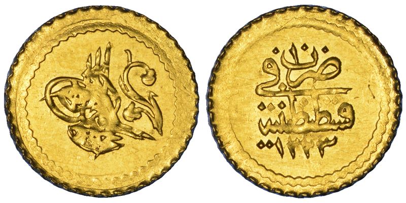 IMPERO OTTOMANO. MAHMUD II, 1808-1839 (1223-1255). 1/4 Zeri Mahbub 1223 (anno 10).  - Asta Numismatica - Cambi Casa d'Aste
