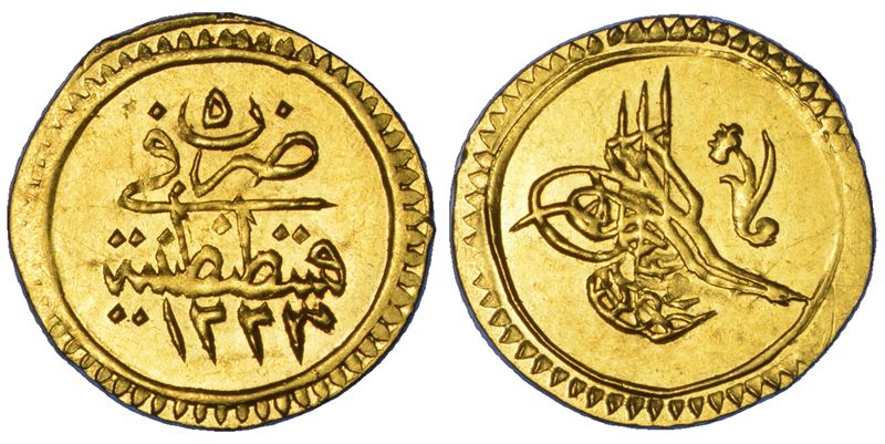 IMPERO OTTOMANO. MAHMUD II, 1808-1839 (1223-1255). 1/4 Zeri Mahbub 1223 (anno 5).  - Asta Numismatica - Cambi Casa d'Aste