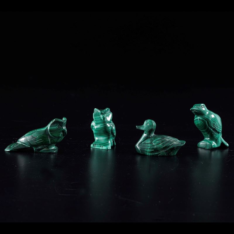 Gruppo di Quattro Uccelli in Malachite