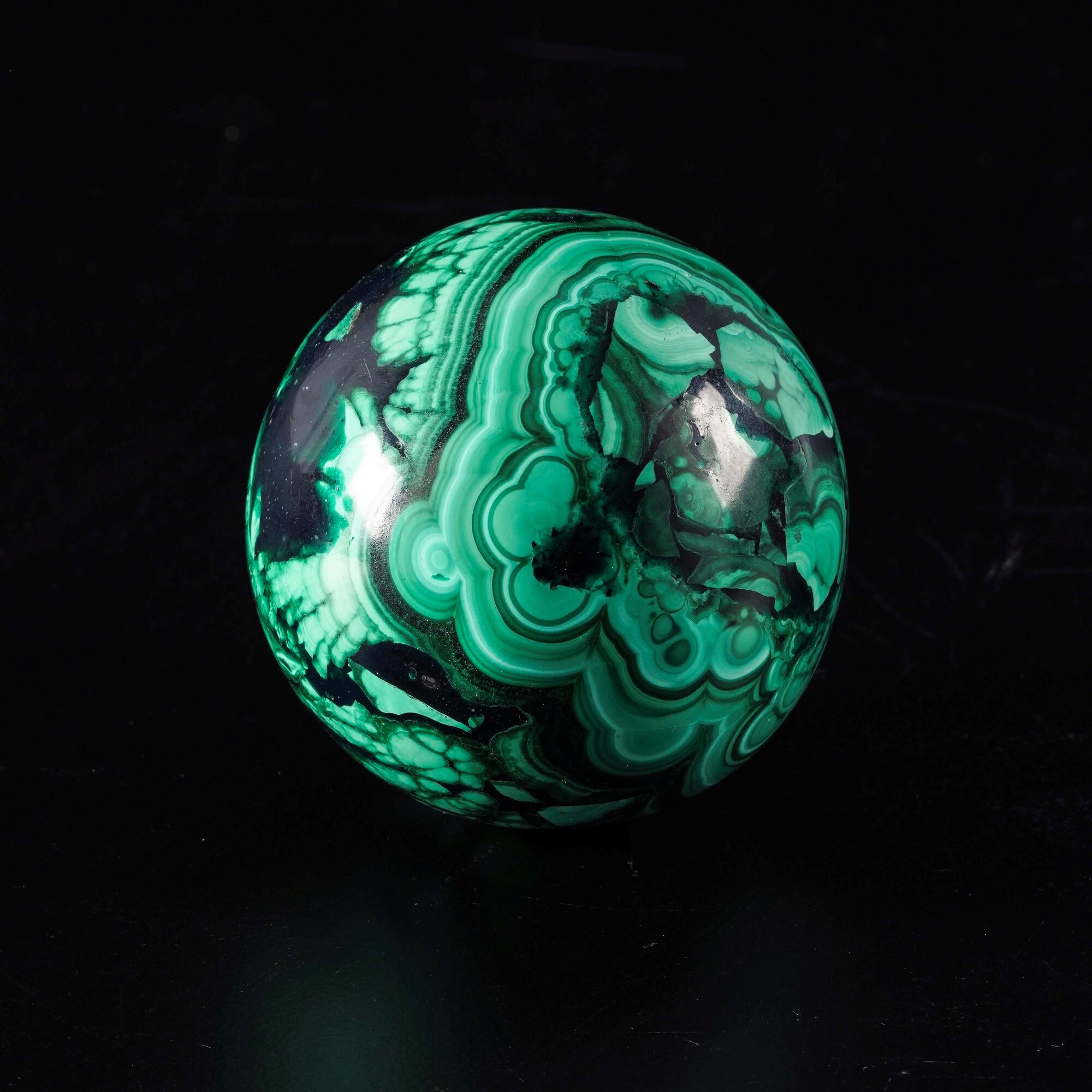 Sfera di Malachite su Base in Metallo (XX Secolo)