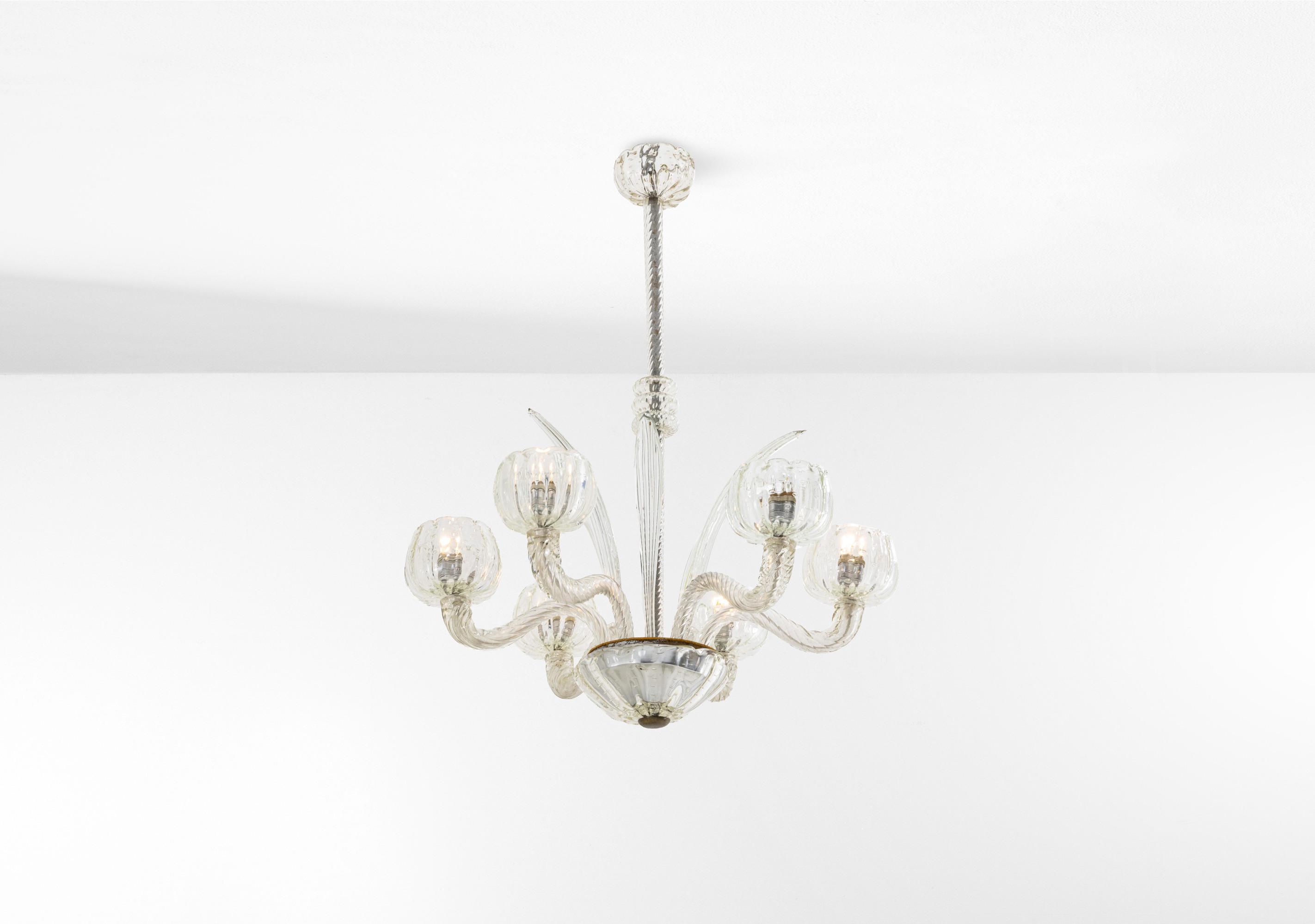 Archimede Seguso - Lampada a sospensione in metallo e vetro di Murano