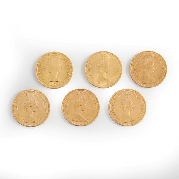 Sei sterline in oro datate 1966, 1974, 1976, 1979
