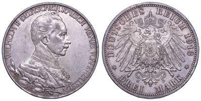 Guglielmo II, 3 Mark 1913 (Germania/Prussia), argento