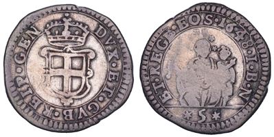 Genova, Dogi biennali, III fase (1637-1797), 5 Soldi 1648, sigle IBN