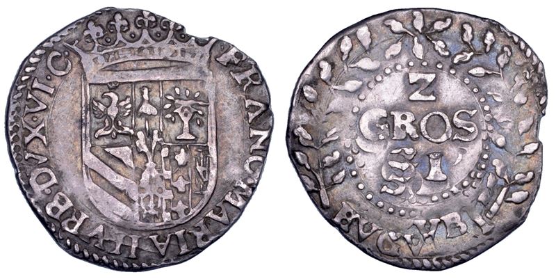 GUBBIO. FRANCESCO MARIA II DELLA ROVERE, 1574-1624. Da 2 grossi.  - Asta Numismatica - Cambi Casa d'Aste