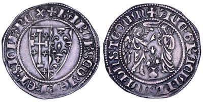 Carlo II d’Angiò (attrib.), Saluto d’argento a legenda e stemma bipartito