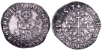 Roberto d’Angiò (1309-1343), Gigliato (Napoli) con il re coronato e leone