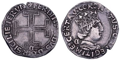 Ferdinando I d’Aragona, Coronato (Napoli), moneta con busto coronato