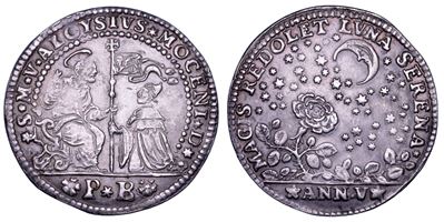 Alvise II Mocenigo, Osella veneziana con scena di San Marco e il doge genuflesso (1700-1709)