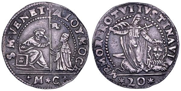 VENEZIA. ALVISE I MOCENIGO, 1570-1577. 20 Soldi o lira con Santa Giustina.