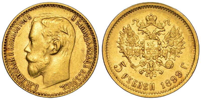RUSSIA. NIKOLAJ II, 1894-1917. 5 Rubli 1899.  - Auction Numismatics - Cambi Casa d'Aste