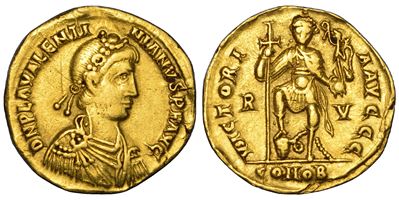 Valentiniano III, Solido in oro, Ravenna, 425-455