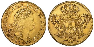 João V (attrib.), 6400 Reis, 1744, moneta in oro – Brasile