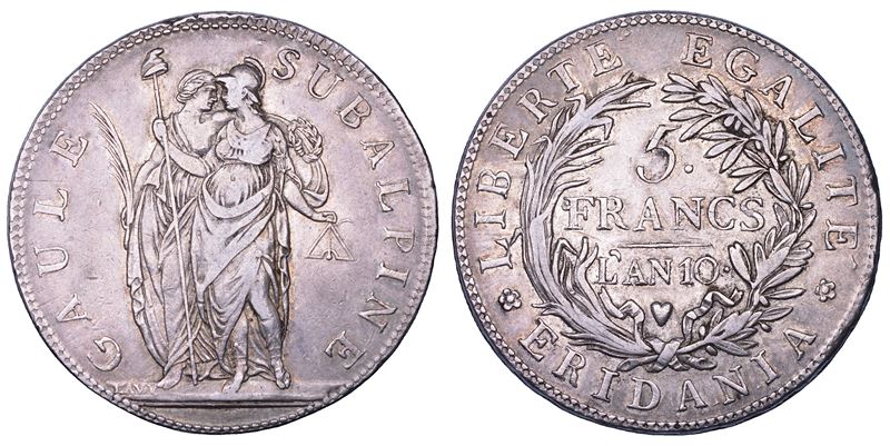 TORINO. REPUBBLICA SUBALPINA, 1800-1802. 5 Franchi AN. 10.  - Auction Numismatics - Cambi Casa d'Aste