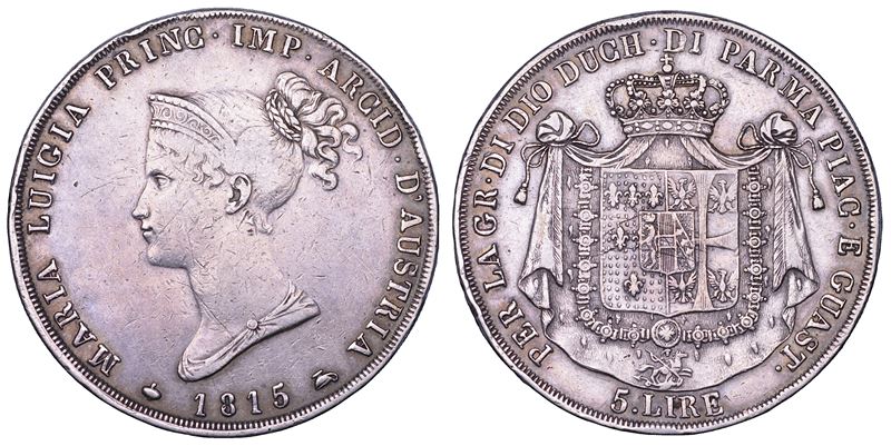 PARMA. MARIA LUIGIA D'AUSTRIA, 1815-1847. 5 Lire 1815.  - Auction Numismatics - Cambi Casa d'Aste