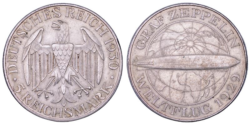 GERMANIA - REPUBBLICA DI WEIMAR, 1919-1933. 5 Reichsmark 1930.  - Asta Numismatica - Cambi Casa d'Aste