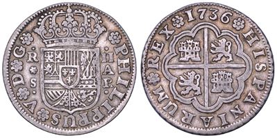 Felipe V, 2 Reales 1736, Siviglia