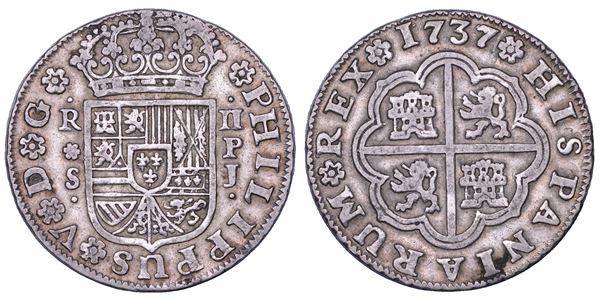 FELIPE V, 1700-1746. SPAGNA. 2 Reales 1737. Siviglia.