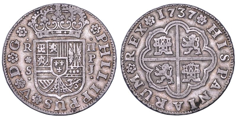 FELIPE V, 1700-1746. SPAGNA. 2 Reales 1737. Siviglia.  - Auction Numismatics - Cambi Casa d'Aste