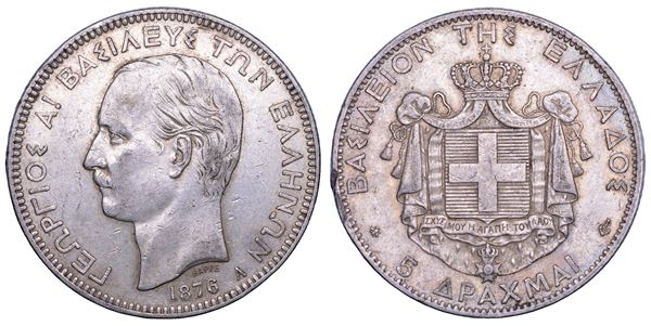 GRECIA. GEORGIOS I, 1863-1913. 5 Drachmai 1876.
