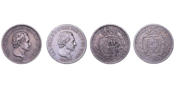 REGNO DI SARDEGNA. CARLO FELICE DI SAVOIA, 1821-1831. Lotto di due monete.