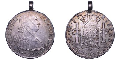 Reales d’argento peruviani (Lima), CARLOS IV, 8 Reales 1807 con anello