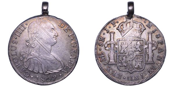 CARLOS IV, 1788-1808. PERU'. 8 Reales 1807 con anello. Lima.