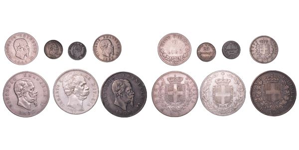 REGNO D'ITALIA. VITTORIO EMANUELE II E UMBERTO I DI SAVOIA. Lotto di sette monete.