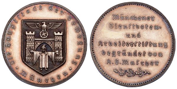 GERMANIA. III REICH, 1933-1945. Medaglia in argento. Fondazione degli operai di Monaco di Baviera.