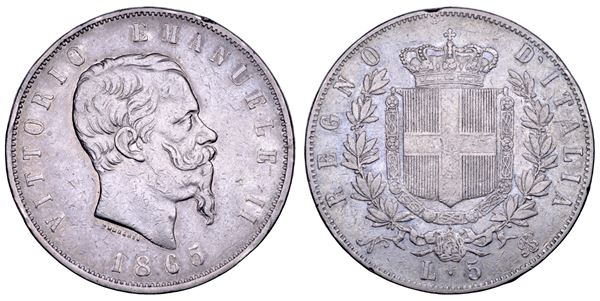 REGNO D'ITALIA. VITTORIO EMANUELE II DI SAVOIA, 1861-1878. 5 Lire 1865. Napoli.