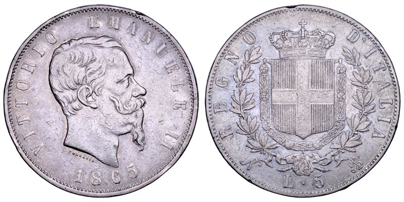 REGNO D'ITALIA. VITTORIO EMANUELE II DI SAVOIA, 1861-1878. 5 Lire 1865. Napoli.  - Asta Numismatica - Cambi Casa d'Aste