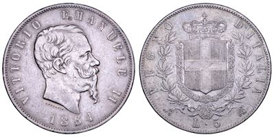 Vittorio Emanuele II di Savoia, 5 Lire Regno d’Italia, 1864 (Napoli)