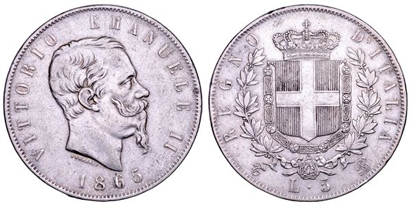 REGNO D'ITALIA. VITTORIO EMANUELE II DI SAVOIA, 1861-1878. 5 Lire 1865. Torino.