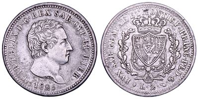 Regno di Sardegna, 2 Lire Carlo Felice di Savoia (Torino), 1825