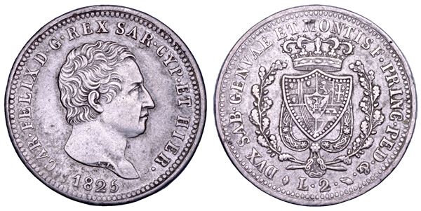 REGNO DI SARDEGNA. CARLO FELICE DI SAVOIA, 1821-1831. 2 Lire 1825. Torino.