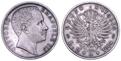 Vittorio Emanuele III di Savoia, Regno d’Italia, 2 Lire 1904 con Aquila sabauda