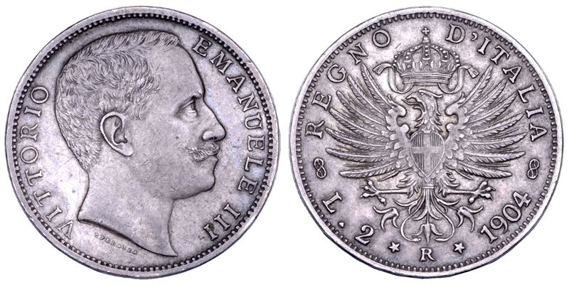 Vittorio Emanuele III di Savoia, Regno d’Italia, 2 Lire 1904 con Aquila sabauda