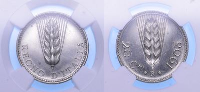 Vittorio Emanuele III di Savoia, Regno d’Italia — 20 Centesimi 1905, progetto Johnson
