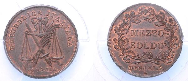 MILANO. REPUBBLICA ITALIANA, 1802-1805. Progetto del mezzo soldo A. III/1804.