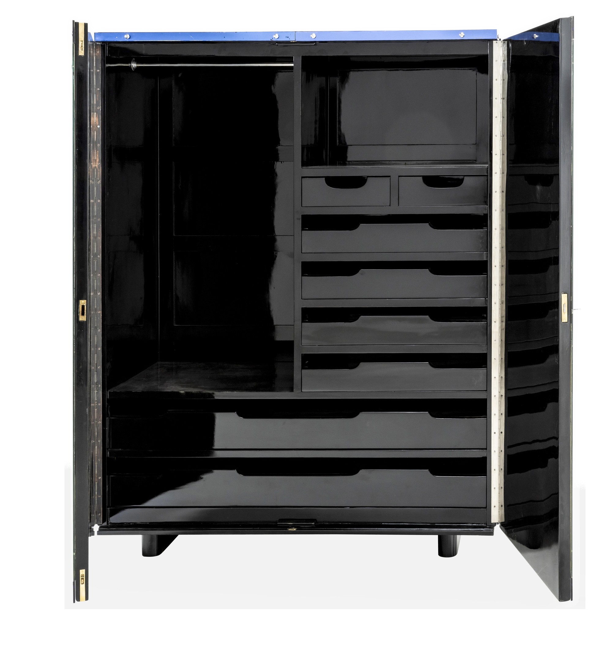 Brusotti - Mobile contenitore in legno e legno laccato con cristallo specchiato e colorato, otton...