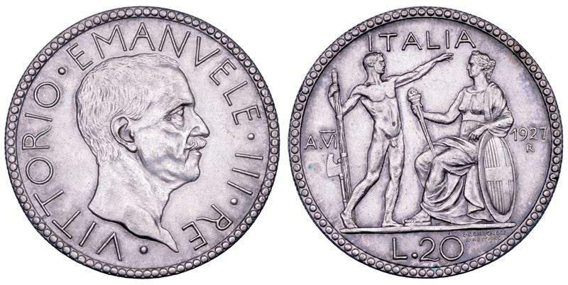 REGNO D'ITALIA. VITTORIO EMANUELE III DI SAVOIA, 1900-1946. 20 Lire 1927/A. VI.  - Auction Numismatics - Cambi Casa d'Aste
