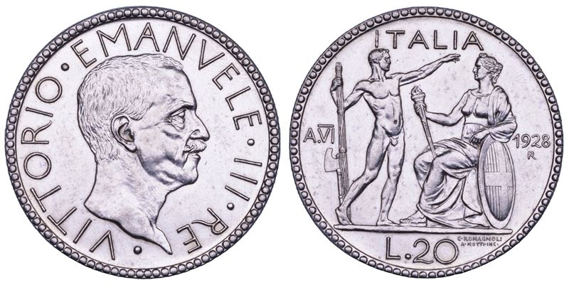 Regno d’Italia, Vittorio Emanuele III di Savoia, 20 Lire 1928/A (VI), argento