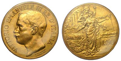 Vittorio Emanuele III di Savoia, 50 Lire 1911 (Cinquantenario), Regno d’Italia