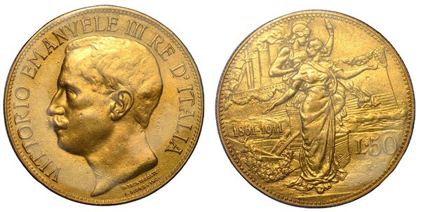 REGNO D'ITALIA. VITTORIO EMANUELE III DI SAVOIA, 1900-1946. 50 Lire 1911. Cinquantenario.